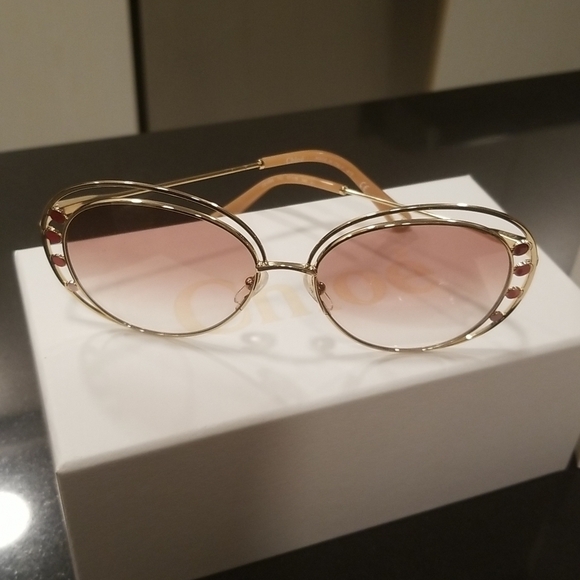 ?CHLOE? Delilah Sunglasses ~ Gold Frame Gradient Brown Lenses CE169742 New